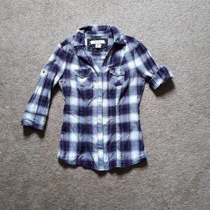 Arizona Jean Company Purple Plaid Button Down Top - Size S (Junior's)